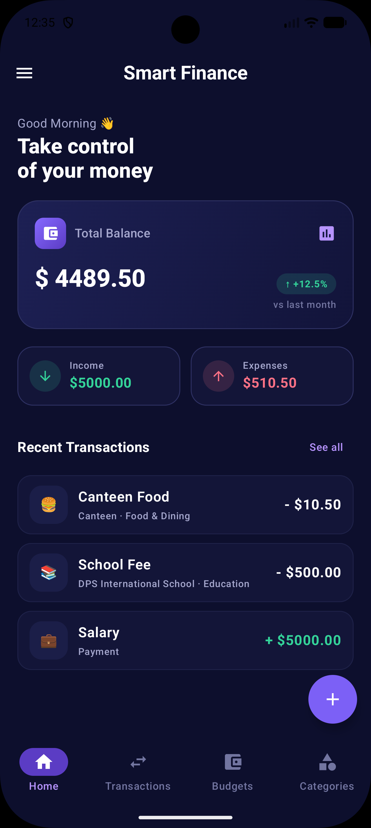 Smart Finance app dashboard
